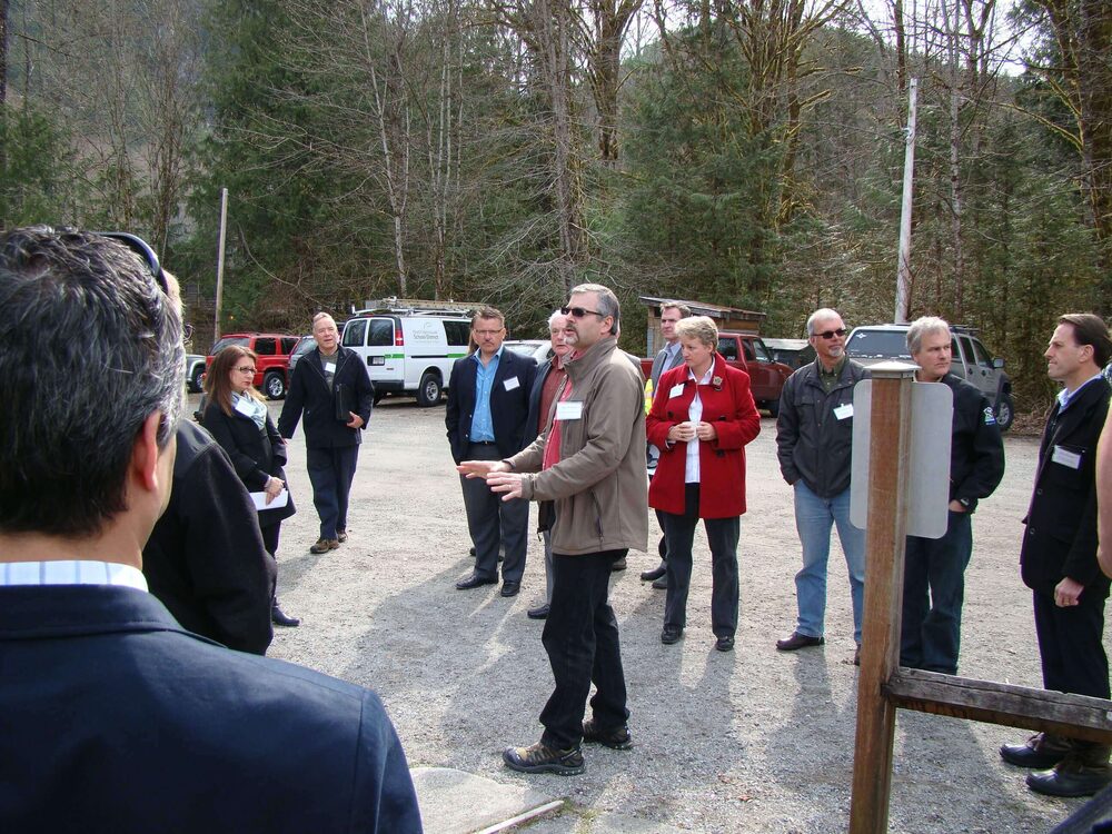 Mike McGraw speaking to a group at Cheakamus Centre
